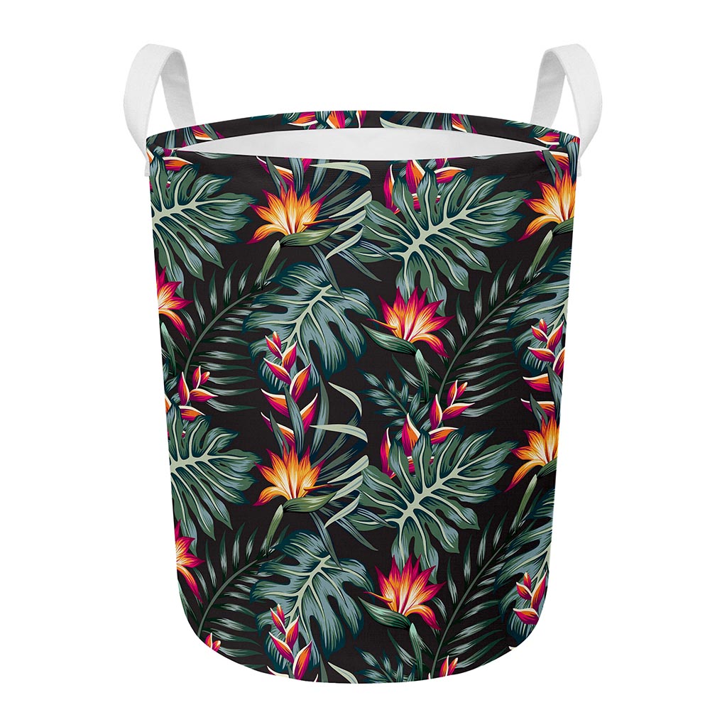 Hawaiian Tropical Plants Pattern Print Round Laundry Basket