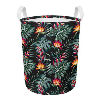 Hawaiian Tropical Plants Pattern Print Round Laundry Basket