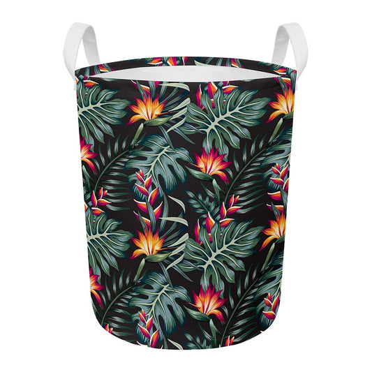 Hawaiian Tropical Plants Pattern Print Round Laundry Basket