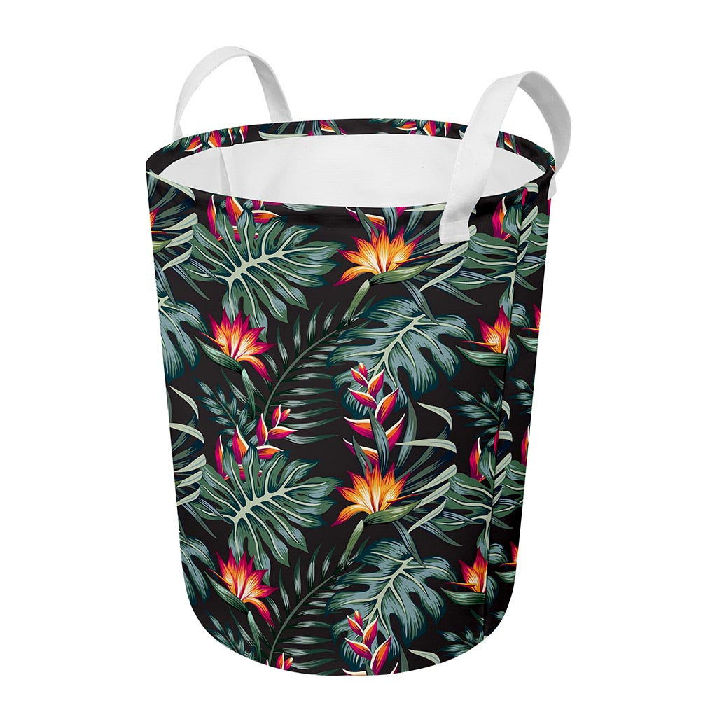 Hawaiian Tropical Plants Pattern Print Round Laundry Basket
