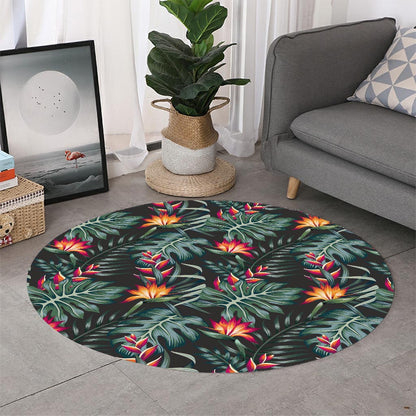Hawaiian Tropical Plants Pattern Print Round Rug