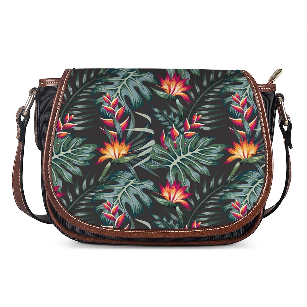 Hawaiian Tropical Plants Pattern Print Saddle Bag