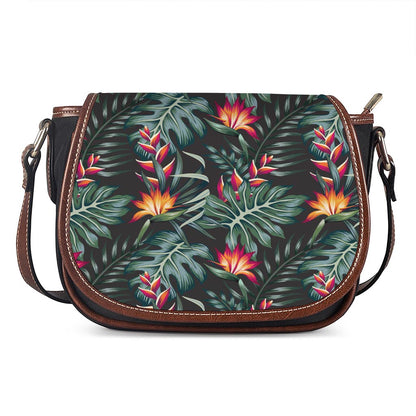 Hawaiian Tropical Plants Pattern Print Saddle Bag