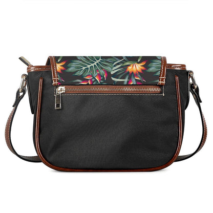 Hawaiian Tropical Plants Pattern Print Saddle Bag