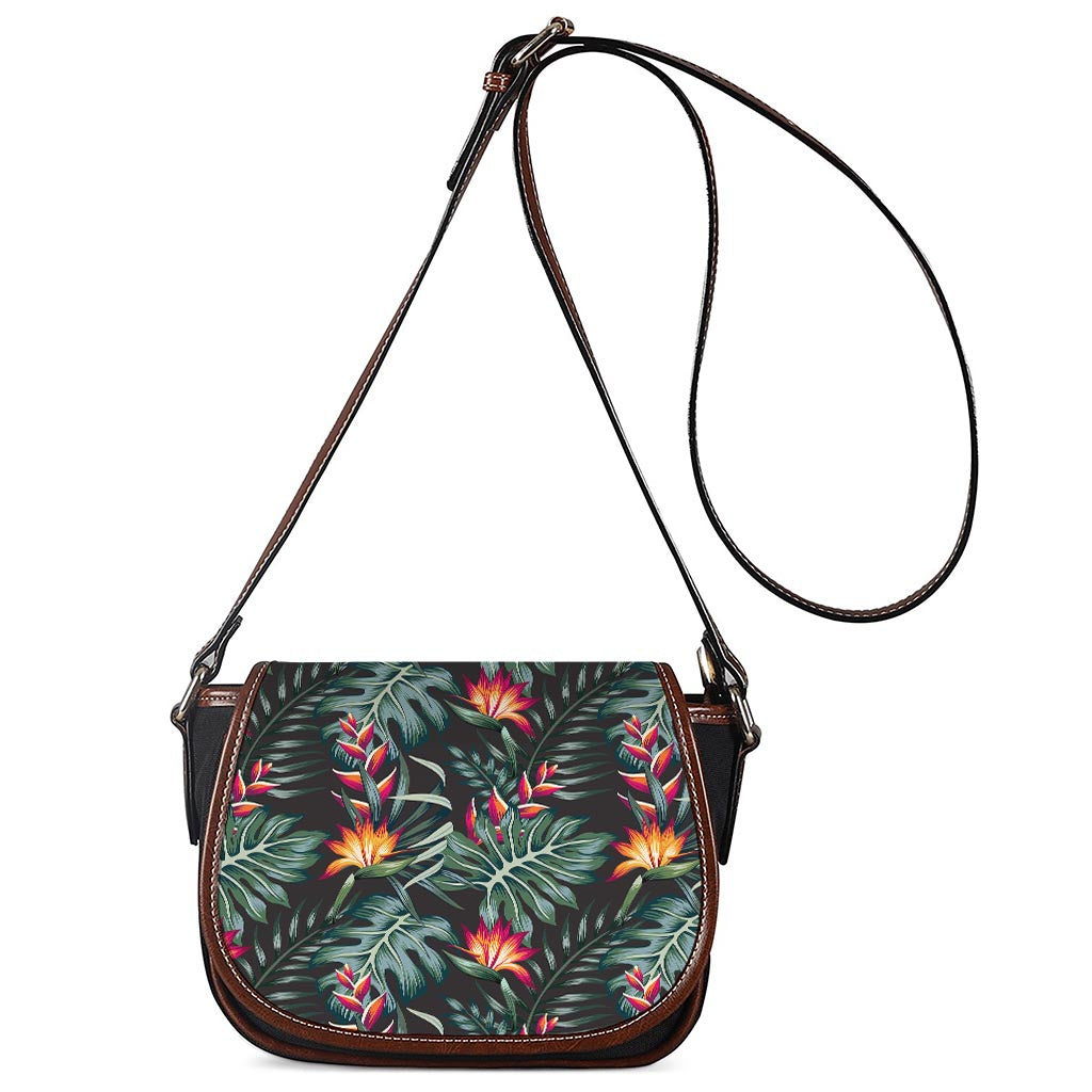 Hawaiian Tropical Plants Pattern Print Saddle Bag