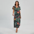 Hawaiian Tropical Plants Pattern Print Short Sleeve Maxi Dress