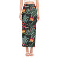 Hawaiian Tropical Plants Pattern Print Side Slit Maxi Skirt