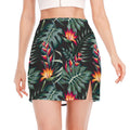 Hawaiian Tropical Plants Pattern Print Side Slit Mini Skirt