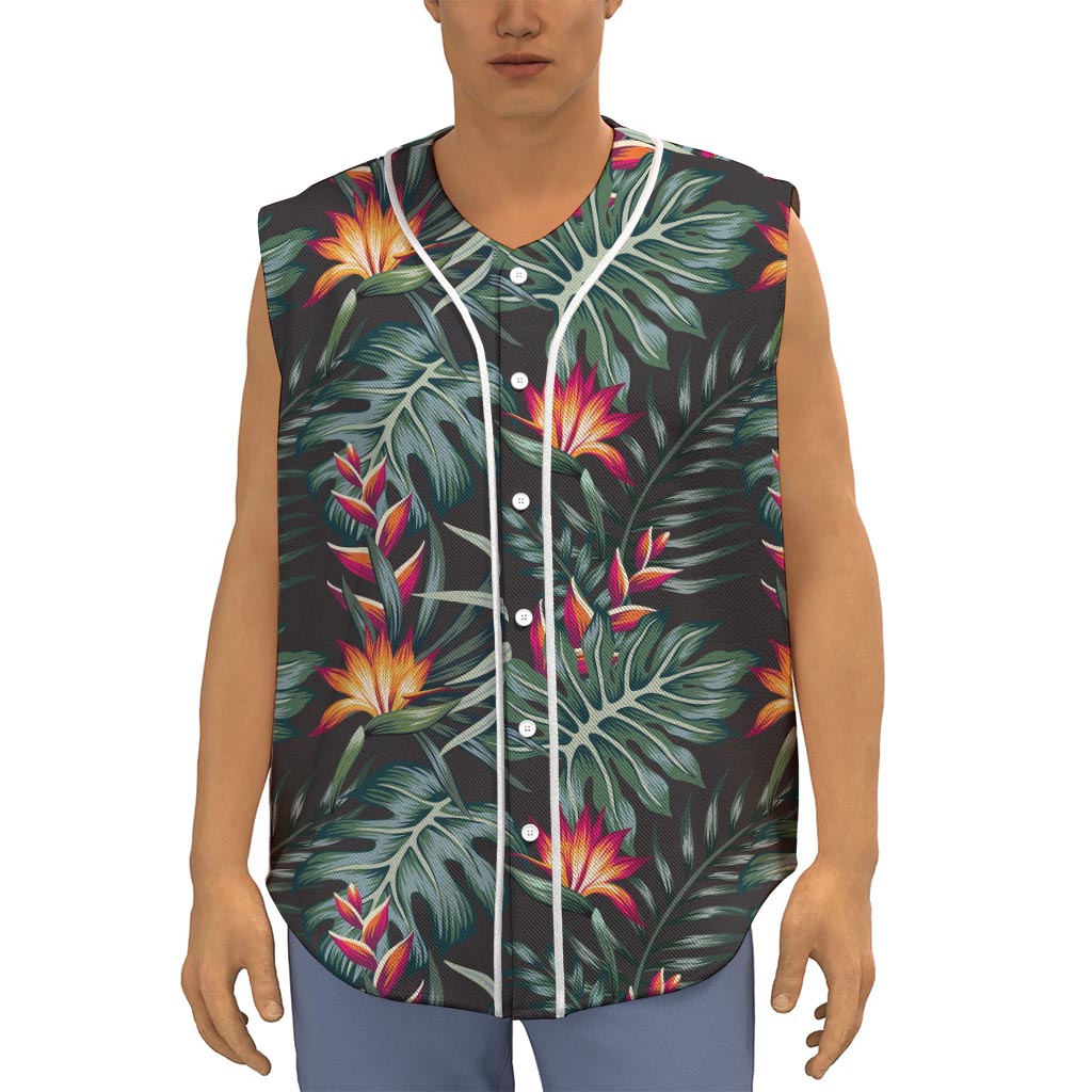 Hawaiian Tropical Plants Pattern Print Sleeveless Baseball Jersey