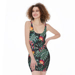 Hawaiian Tropical Plants Pattern Print Sleeveless Bodycon Dress
