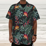 Hawaiian Tropical Plants Pattern Print Textured Short Sleeve Shirt