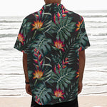 Hawaiian Tropical Plants Pattern Print Textured Short Sleeve Shirt