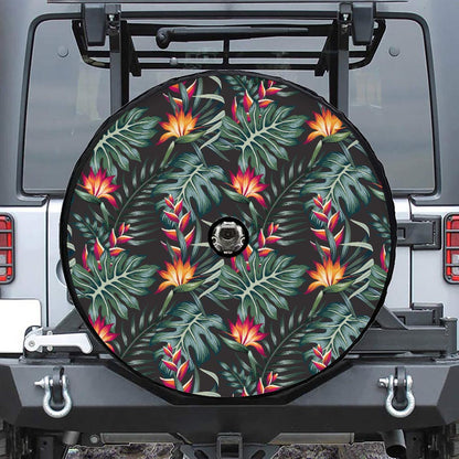 Hawaiian Tropical Plants Pattern Print Tire Cover With Camera Hole