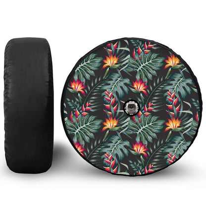 Hawaiian Tropical Plants Pattern Print Tire Cover With Camera Hole
