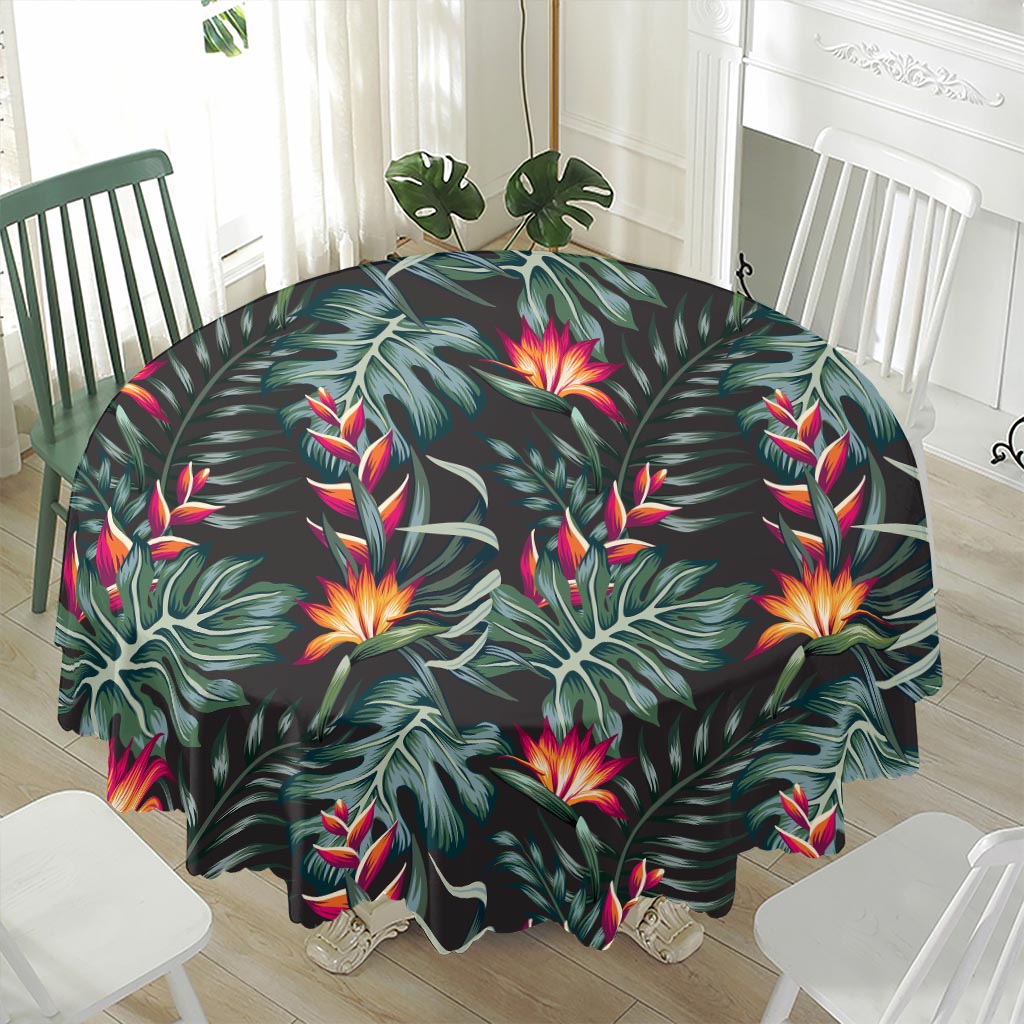 Hawaiian Tropical Plants Pattern Print Waterproof Round Tablecloth