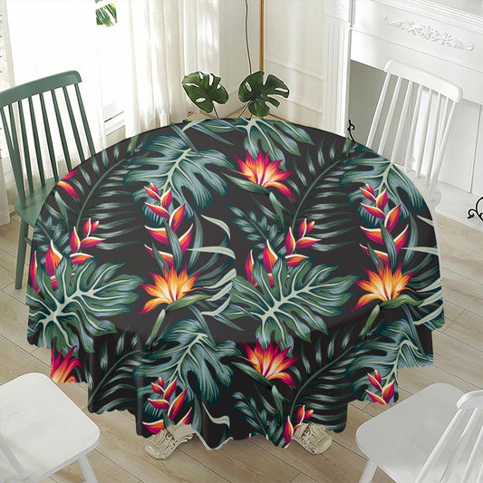 Hawaiian Tropical Plants Pattern Print Waterproof Round Tablecloth