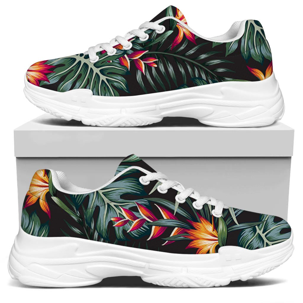 Hawaiian Tropical Plants Pattern Print White Chunky Shoes