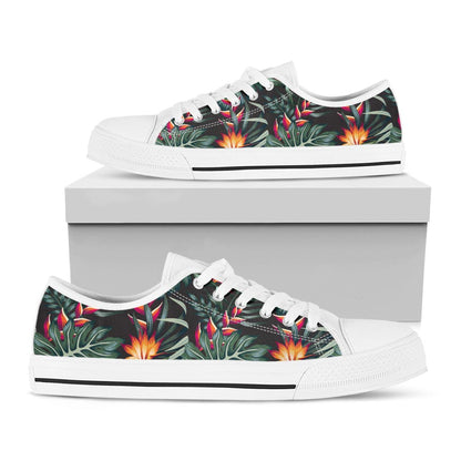 Hawaiian Tropical Plants Pattern Print White Low Top Sneakers