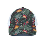 Hawaiian Tropical Plants Pattern Print White Mesh Trucker Cap