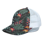 Hawaiian Tropical Plants Pattern Print White Mesh Trucker Cap