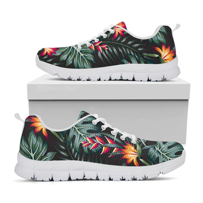 Hawaiian Tropical Plants Pattern Print White Running Shoes