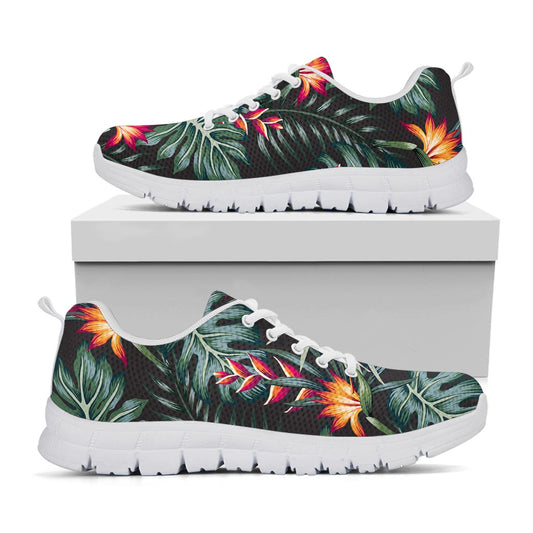Hawaiian Tropical Plants Pattern Print White Running Shoes