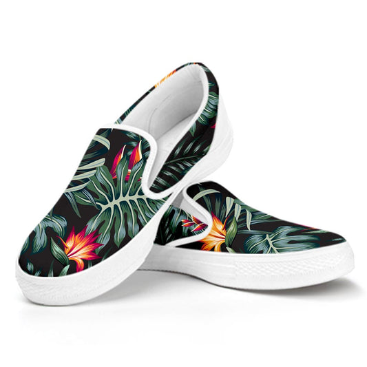 Hawaiian Tropical Plants Pattern Print White Slip On Sneakers