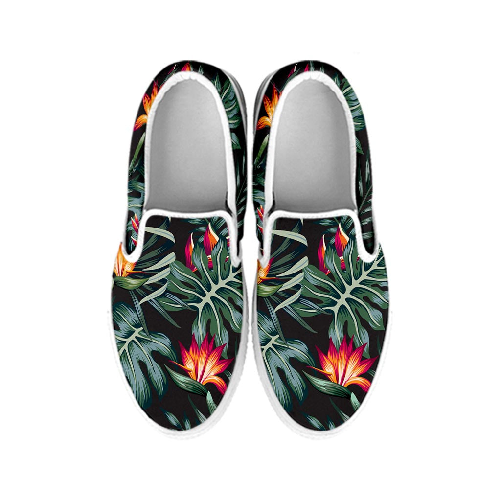 Hawaiian Tropical Plants Pattern Print White Slip On Sneakers