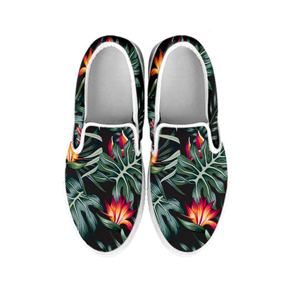 Hawaiian Tropical Plants Pattern Print White Slip On Sneakers