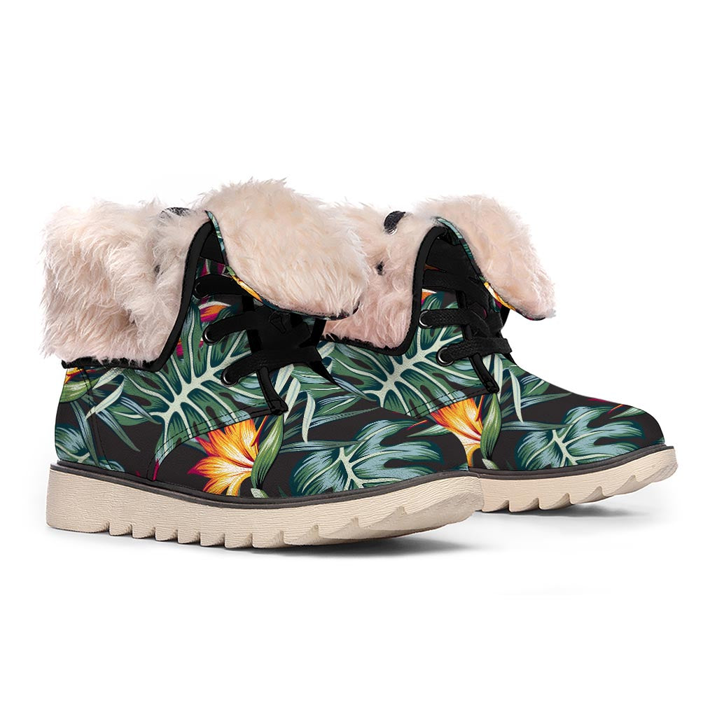 Hawaiian Tropical Plants Pattern Print Winter Boots