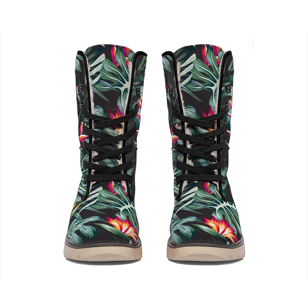 Hawaiian Tropical Plants Pattern Print Winter Boots