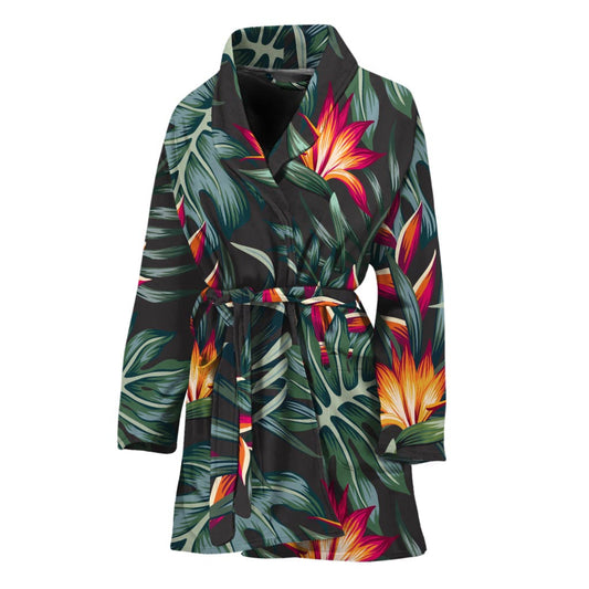 Hawaiian Tropical Plants Pattern Print Women's Bathrobe