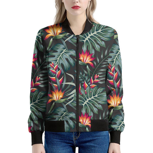 Hawaiian Tropical Plants Pattern Print Women's Bomber Jacket