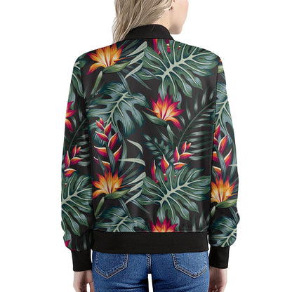 Hawaiian Tropical Plants Pattern Print Women's Bomber Jacket
