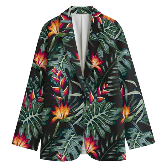 Hawaiian Tropical Plants Pattern Print Women's Cotton Blazer
