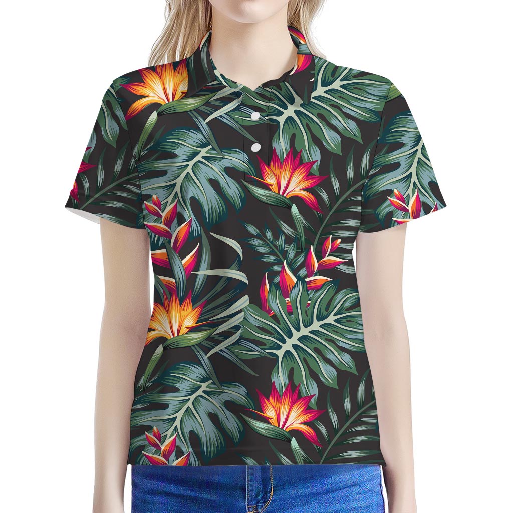 Hawaiian Tropical Plants Pattern Print Women's Polo Shirt