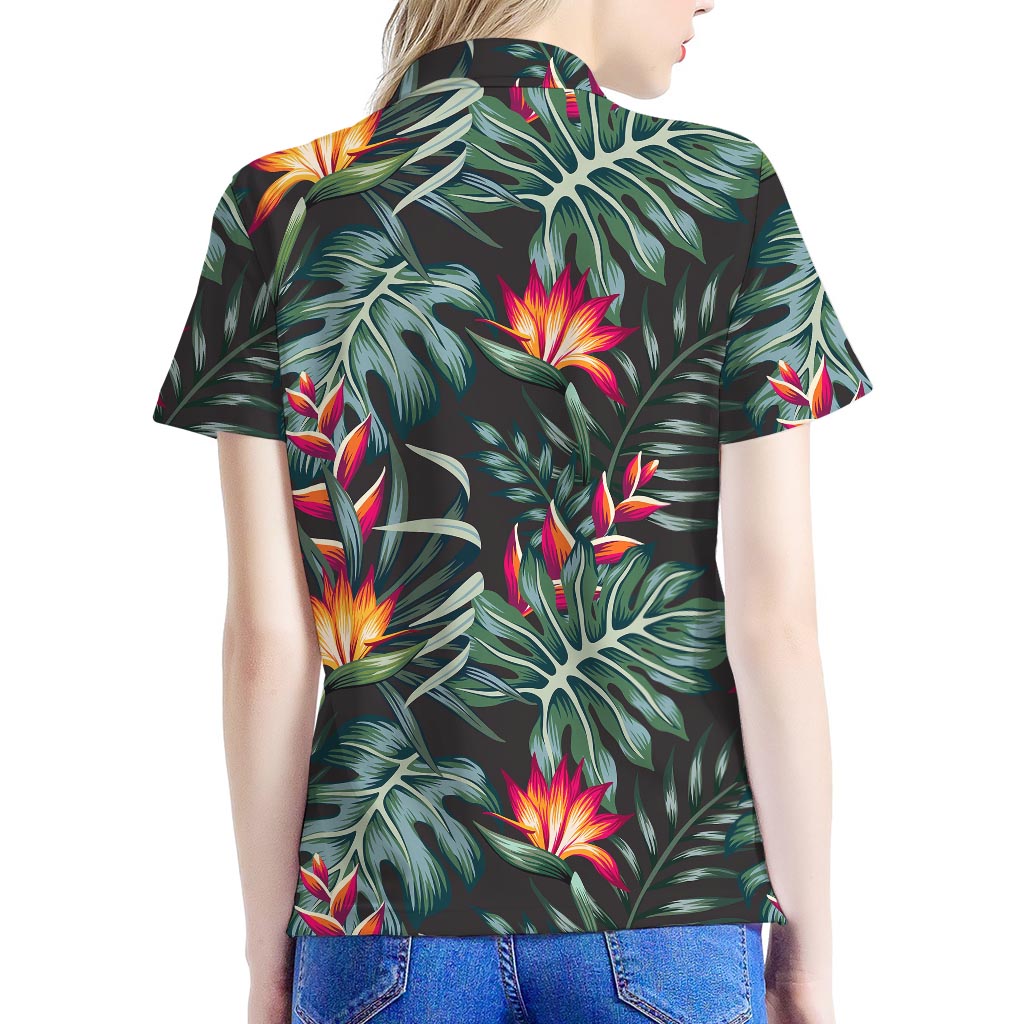 Hawaiian Tropical Plants Pattern Print Women's Polo Shirt