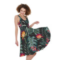 Hawaiian Tropical Plants Pattern Print Sleeveless Knee Length Dress