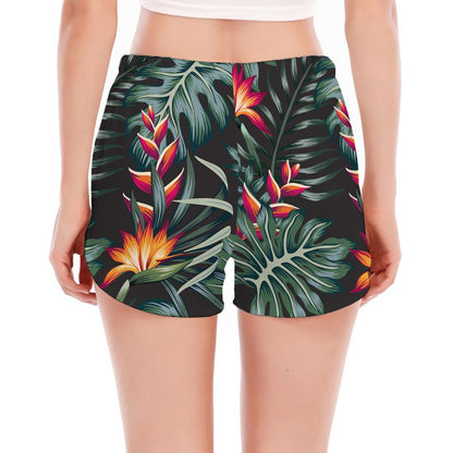 Hawaiian Tropical Plants Pattern Print Women's Split Running Shorts