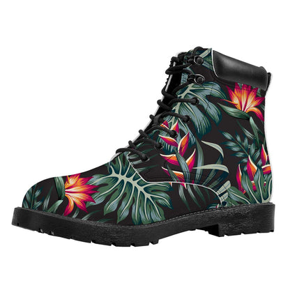 Hawaiian Tropical Plants Pattern Print Work Boots