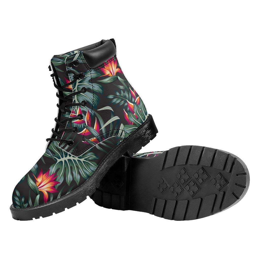 Hawaiian Tropical Plants Pattern Print Work Boots