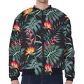 Hawaiian Tropical Plants Pattern Print Zip Sleeve Bomber Jacket