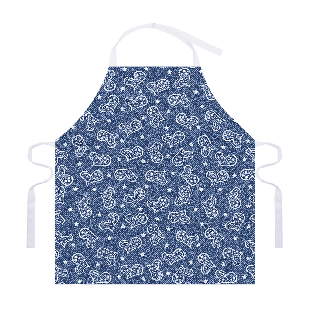 Heart And Star Denim Jeans Pattern Print Adjustable Apron
