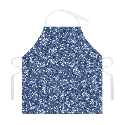 Heart And Star Denim Jeans Pattern Print Adjustable Apron