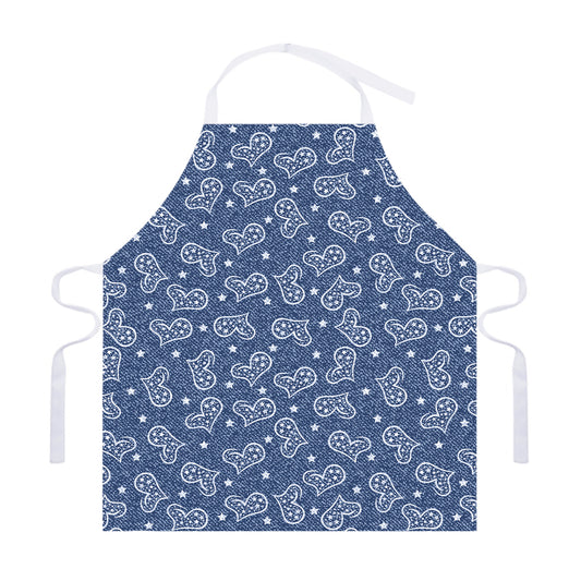 Heart And Star Denim Jeans Pattern Print Adjustable Apron