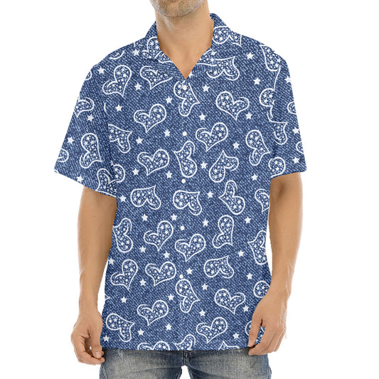 Heart And Star Denim Jeans Pattern Print Aloha Shirt