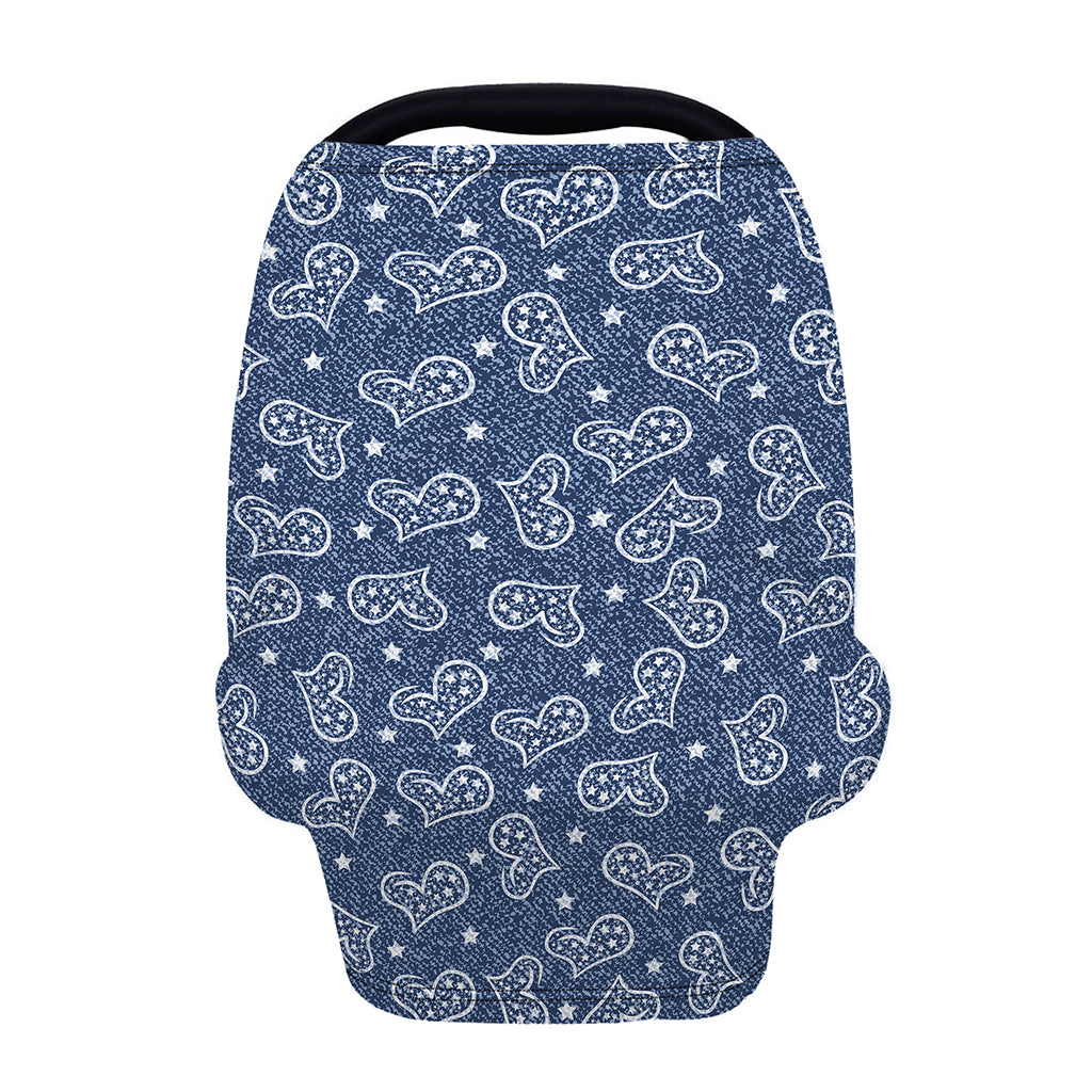 Heart And Star Denim Jeans Pattern Print Baby Seat Cover