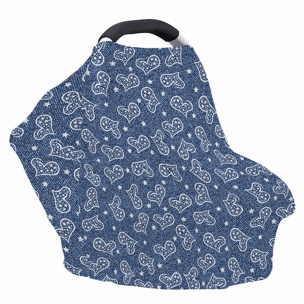 Heart And Star Denim Jeans Pattern Print Baby Seat Cover