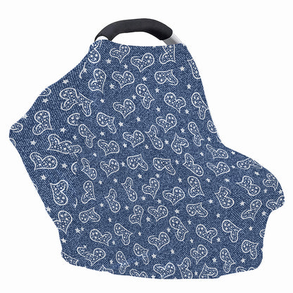 Heart And Star Denim Jeans Pattern Print Baby Seat Cover