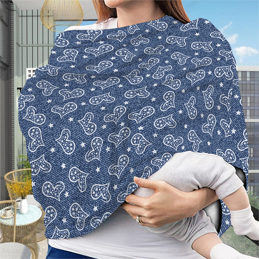 Heart And Star Denim Jeans Pattern Print Baby Seat Cover